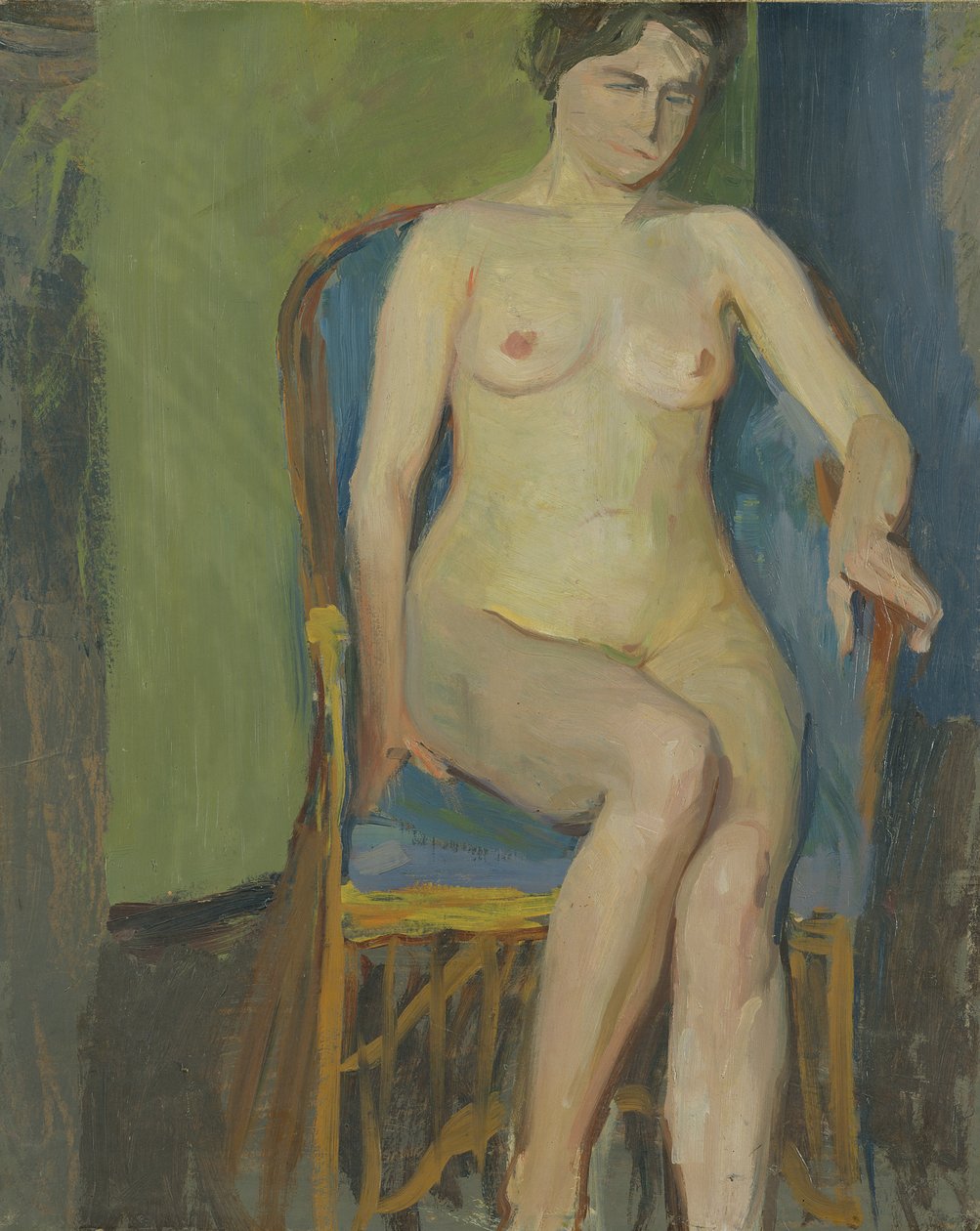Seated Nude (tuval üzerine yağlı kağıt serilmiş) by Franz Nolken