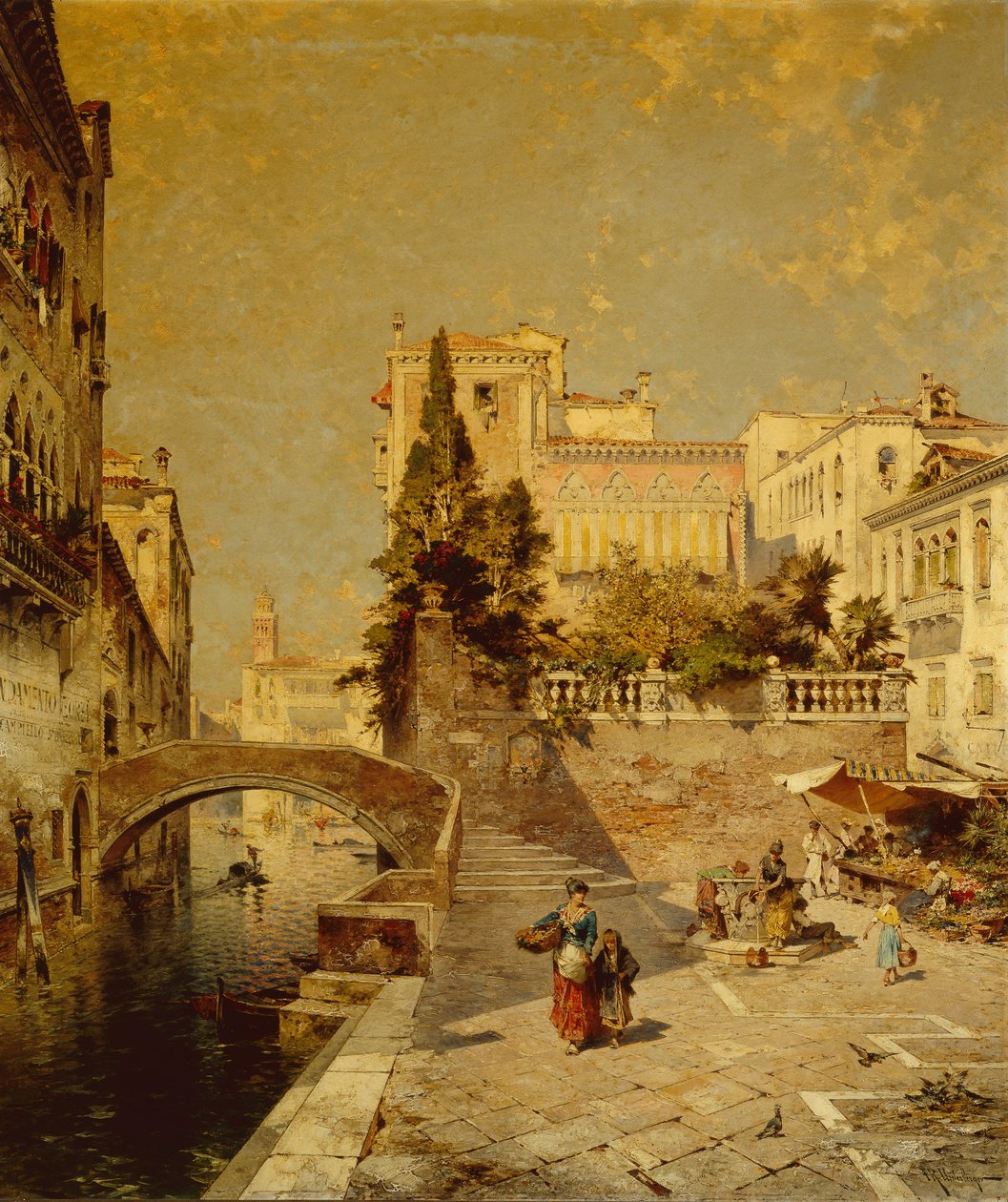 Fondamenta Zorzi, Campiello Santa Barbara, Venedik (tuval üzerine yağlı boya) by Franz Richard Unterberger