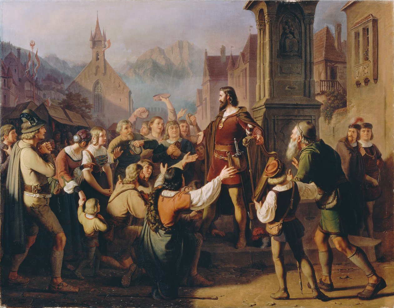 Ozan kılığında Dük Friedrich IV, sadık Tirollülere kendini gösterir..., 1851. by Franz Schams