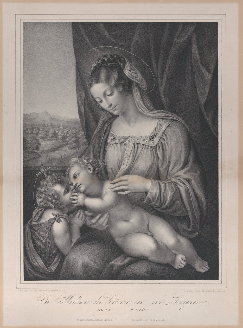 Bakire ve bebek Vaftizci Yahya ile çocuk, İsa çocuğu yerde yatarken..., 1836. by Franz Seraph Hanfstaengl