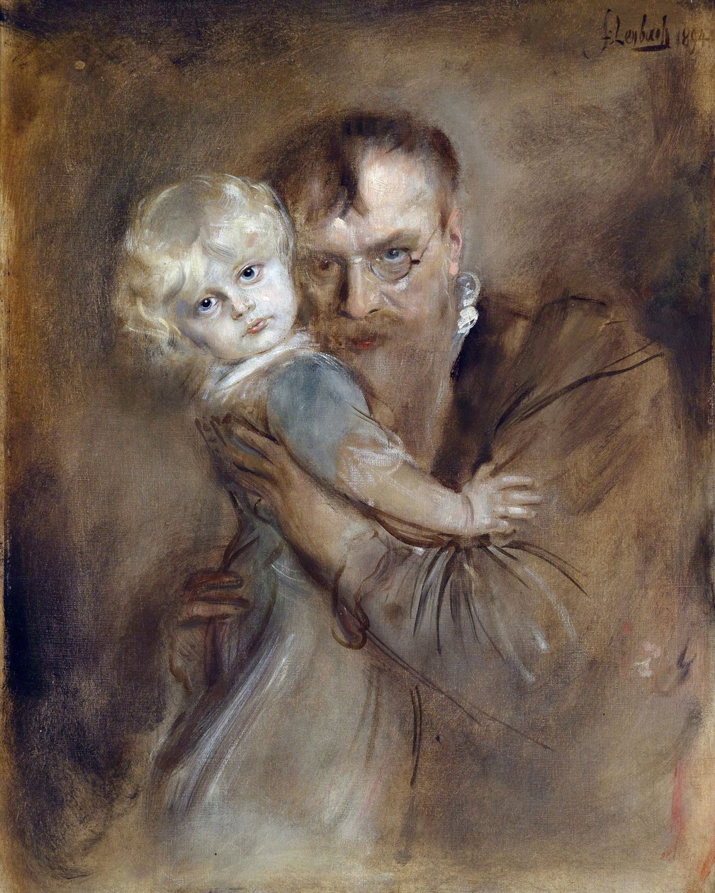 Kızı Marion ile Otoportre - Lenbach, Franz, von (1836-1904) - 1894 - Tuval üzerine yağlı boya - 81,5x65,5 - Özel Koleksiyon by Franz Seraph von Lenbach
