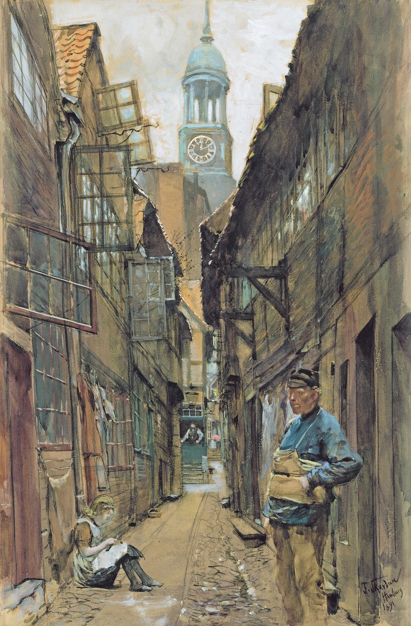 A Back Alley in Hamburg, 1891  by Franz Skarbina