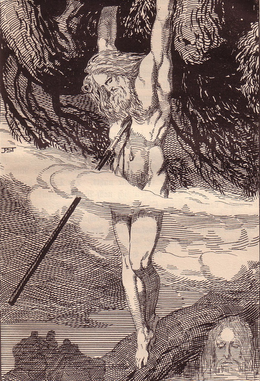 Dünya Ağacında Asılı Odin. Edda: Germen Tanrıları ve Kahramanları için İllüstrasyon, Hans von Wo by Franz Stassen