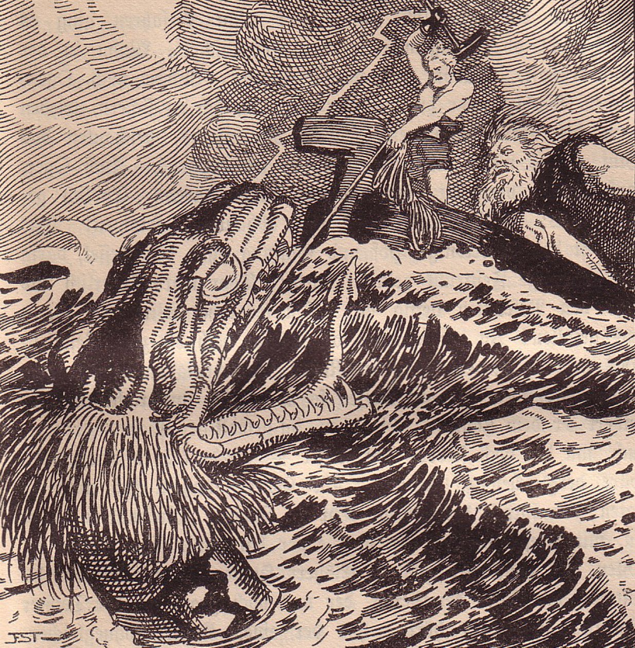 Thor ve Hymir Balıkçılık. Edda: Germen Tanrıları ve Kahramanları için İllüstrasyon, Hans von Wolzogen by Franz Stassen