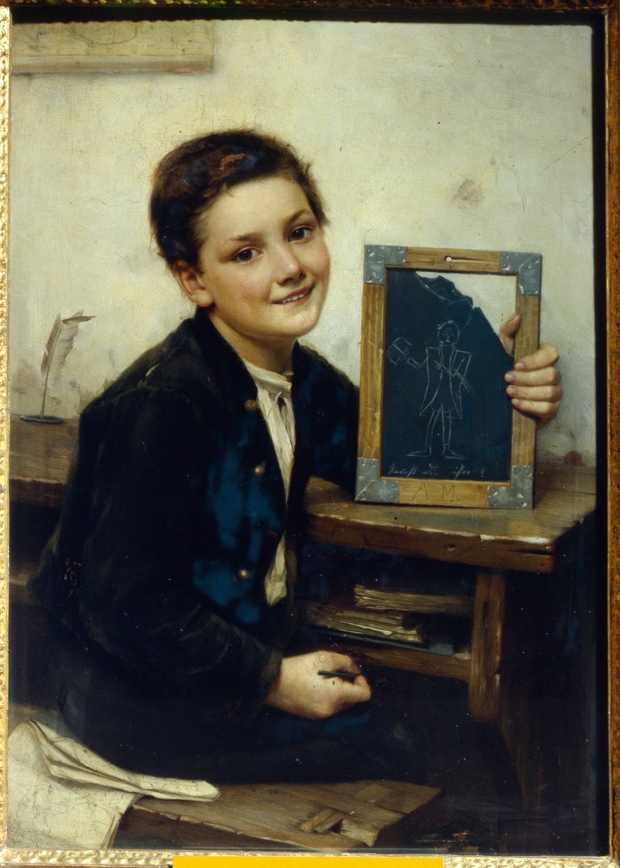 Ecolier (Okul çocuğu) - Tablo Franz Thone (1851-1906), ahşap üzerine yağlı boya, 50x38 cm by Franz Thone