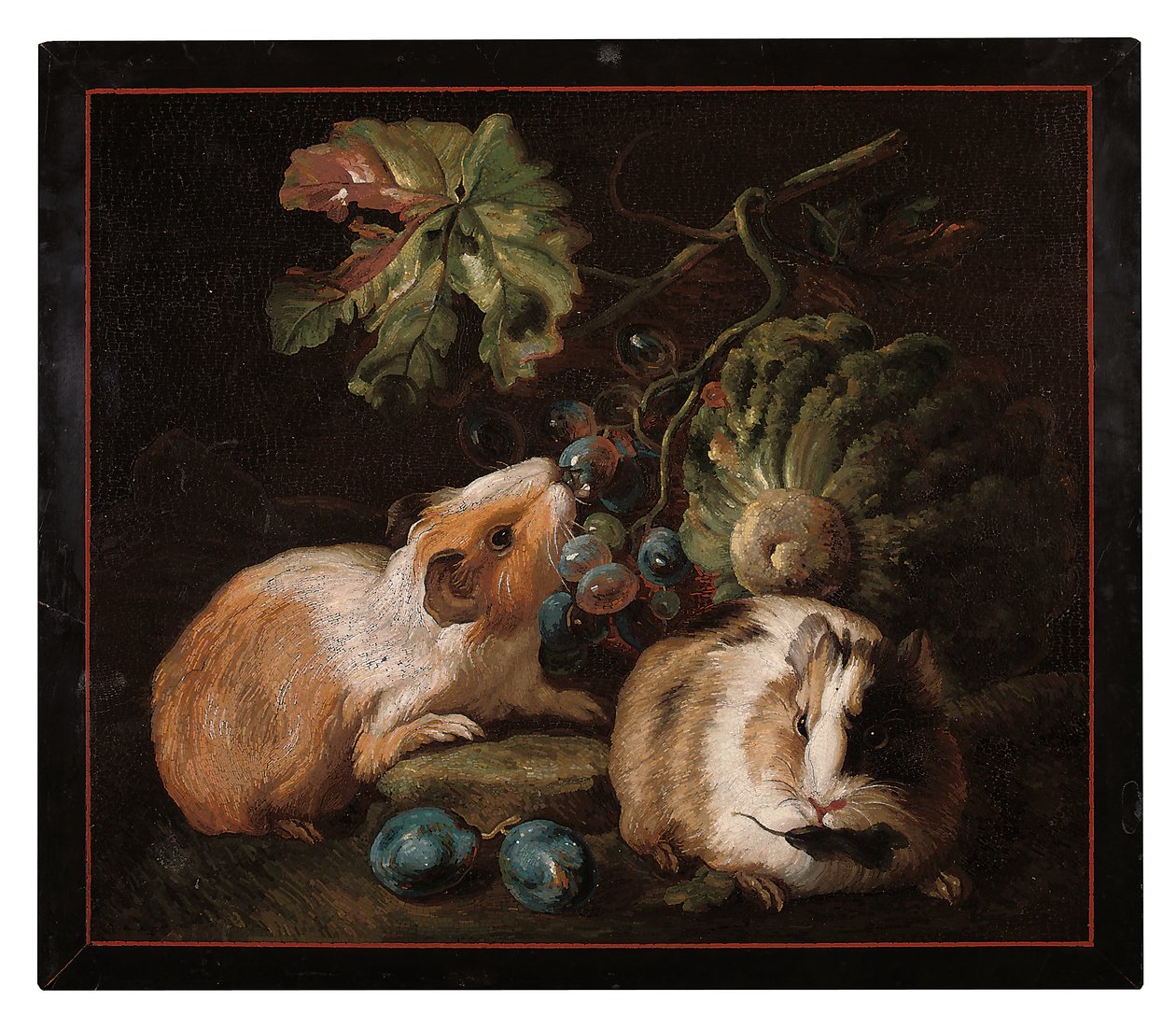 Lahana ve üzüm yiyen iki kobayın tasvir edildiği Roma mikromozaik paneli, 1800-25 by Franz Werner von Tamm