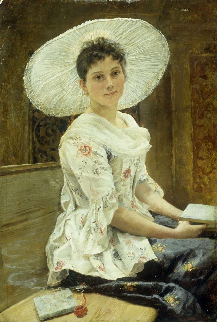 Beyaz Şapkalı Genç Bir Güzel by Franz Xaver Simm