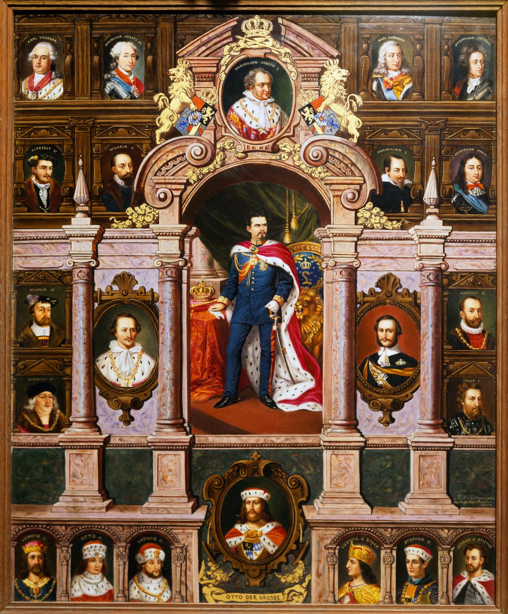 Wittelsbach ailesinin Bavyera krallarının portrelerini içeren panel, Franz Xaver Thallmaier tarafından by Franz Xaver Thallmaier