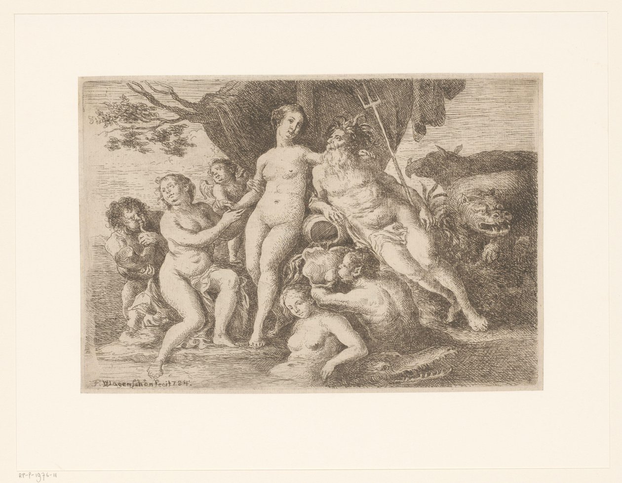 Neptün ve Amphitrite banyo perileri ve denizadamları arasında by Franz Xaver Wagenschon