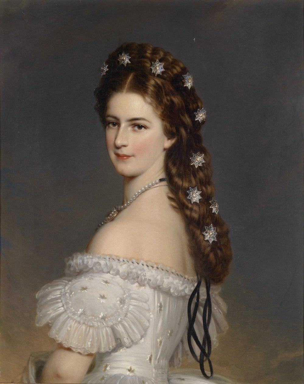 Avusturya İmparatoriçesi Elisabeth, saçında elmas yıldızlarla, 1860 dolaylarında by Franz Xaver Winterhalter