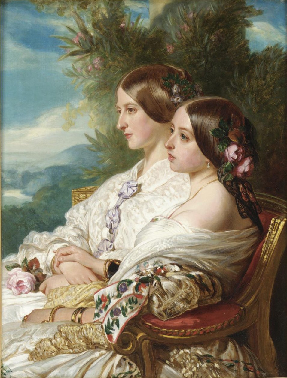 Kraliçe Victoria ve kuzeni Nemours Düşesi, 1852 by Franz Xaver Winterhalter