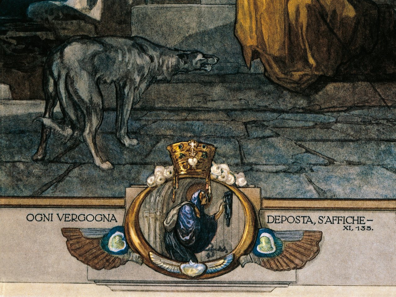 Avusturya, Viyana, Franz von Bayros'un Dante Alighieri'nin İlahi Komedyası (Araf, Şarkı XI) çizimi, detay by Franz von (1866 1924) Bayros