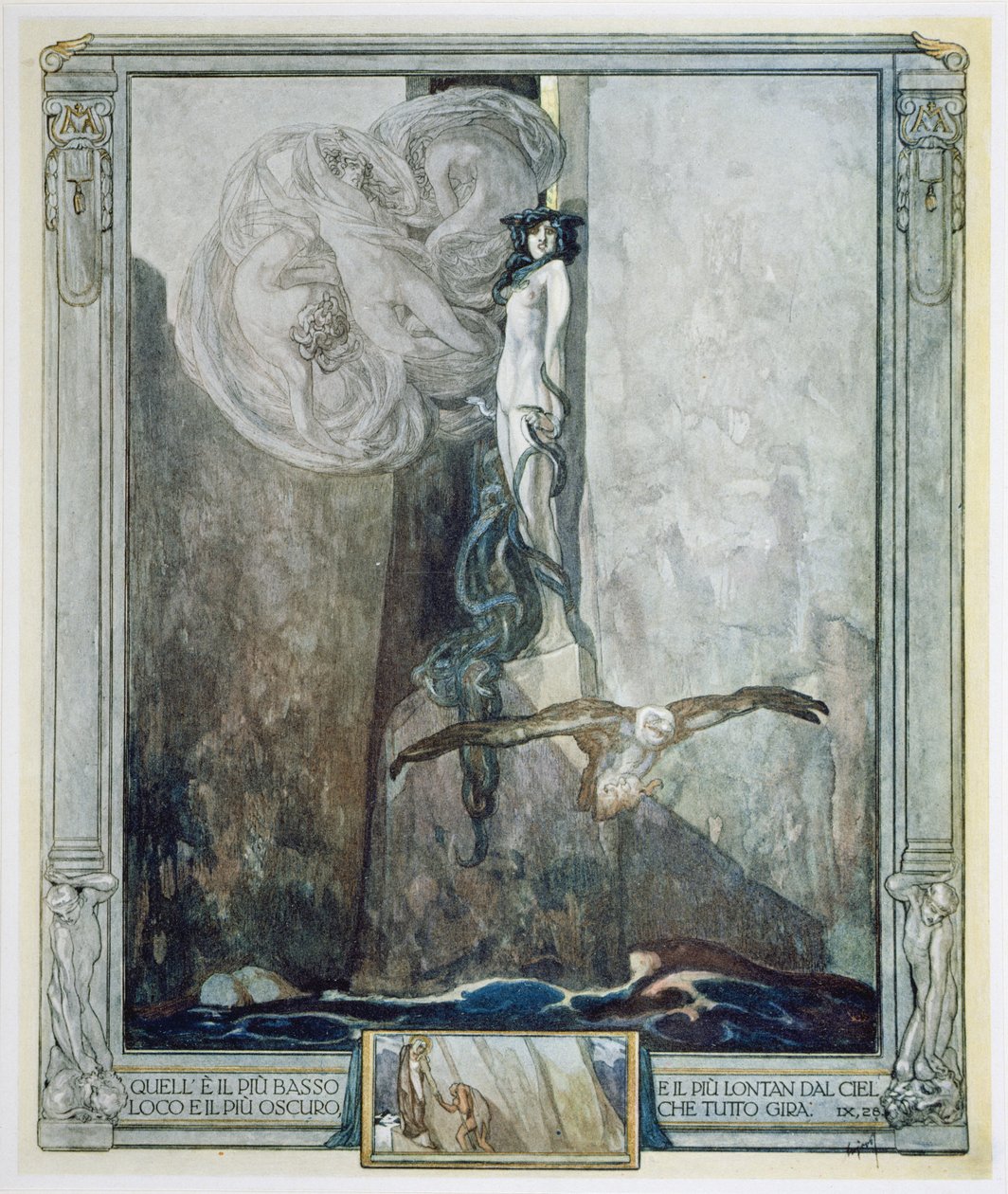 Dante'nin 'İlahi Komedya'sından bir illüstrasyon, Cehennem, Canto IX. 28 by Franz von Bayros (1866 1924)