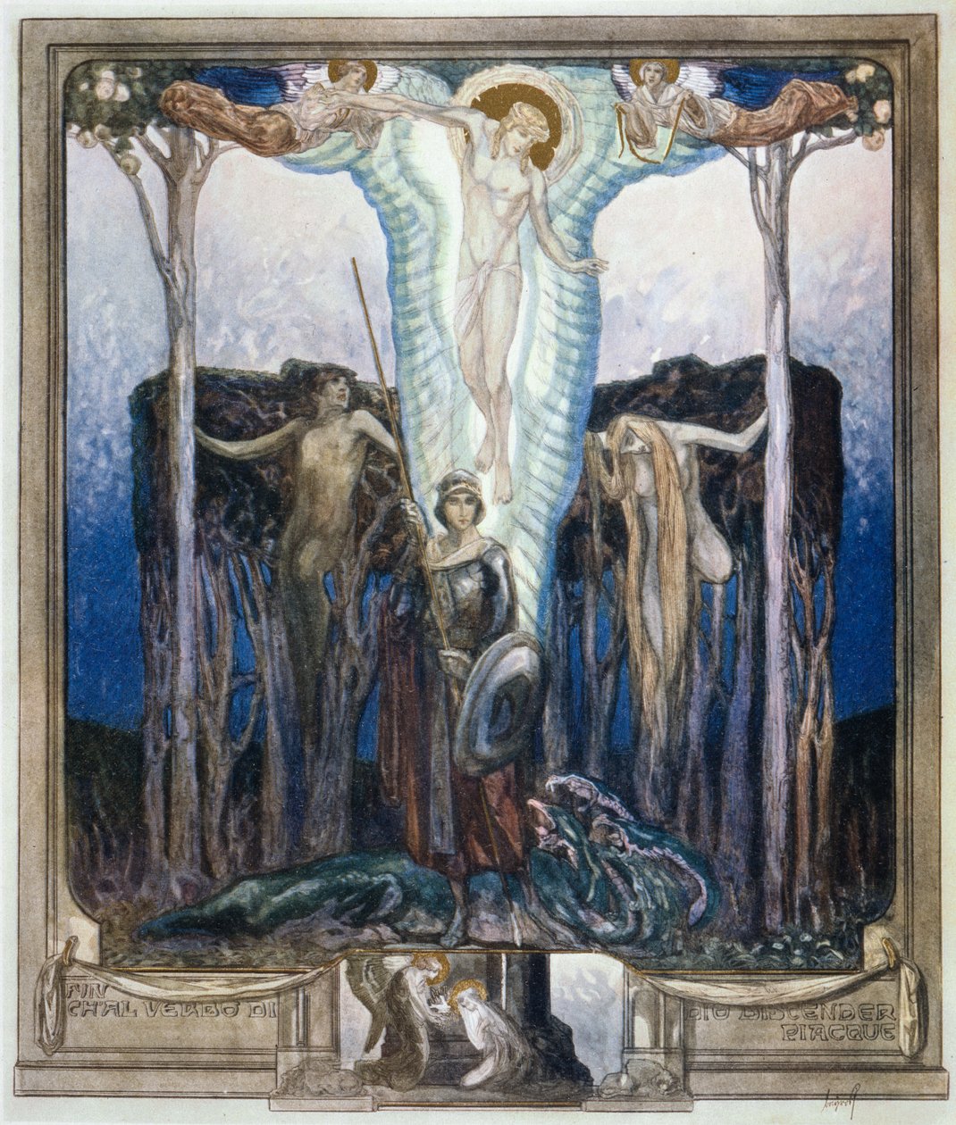 Dante'nin 'İlahi Komedya'sından bir illüstrasyon, Cennet, Canto VII by Franz von Bayros (1866 1924)