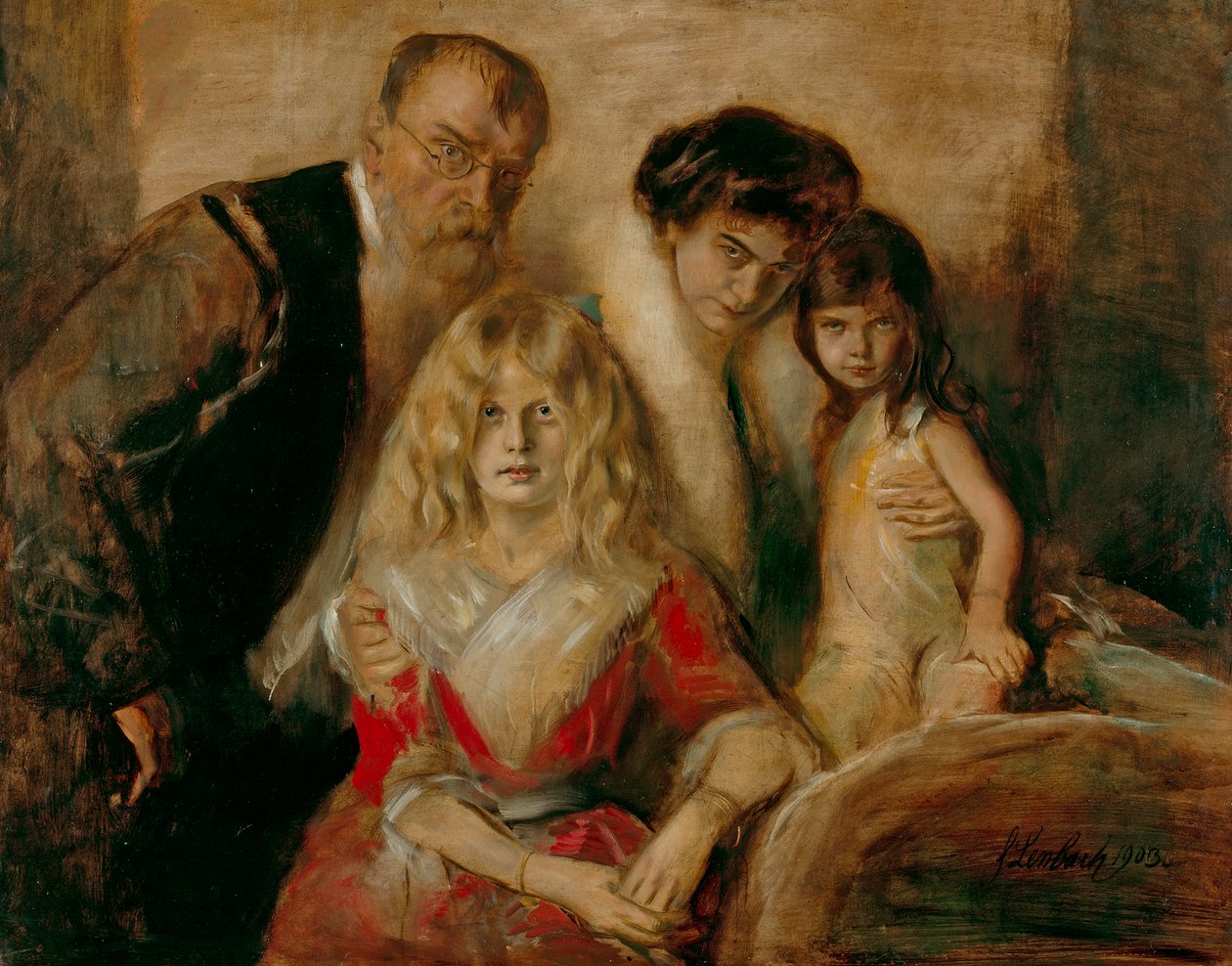 Franz von Lenbach, eşi ve kızları ile by Franz von Lenbach