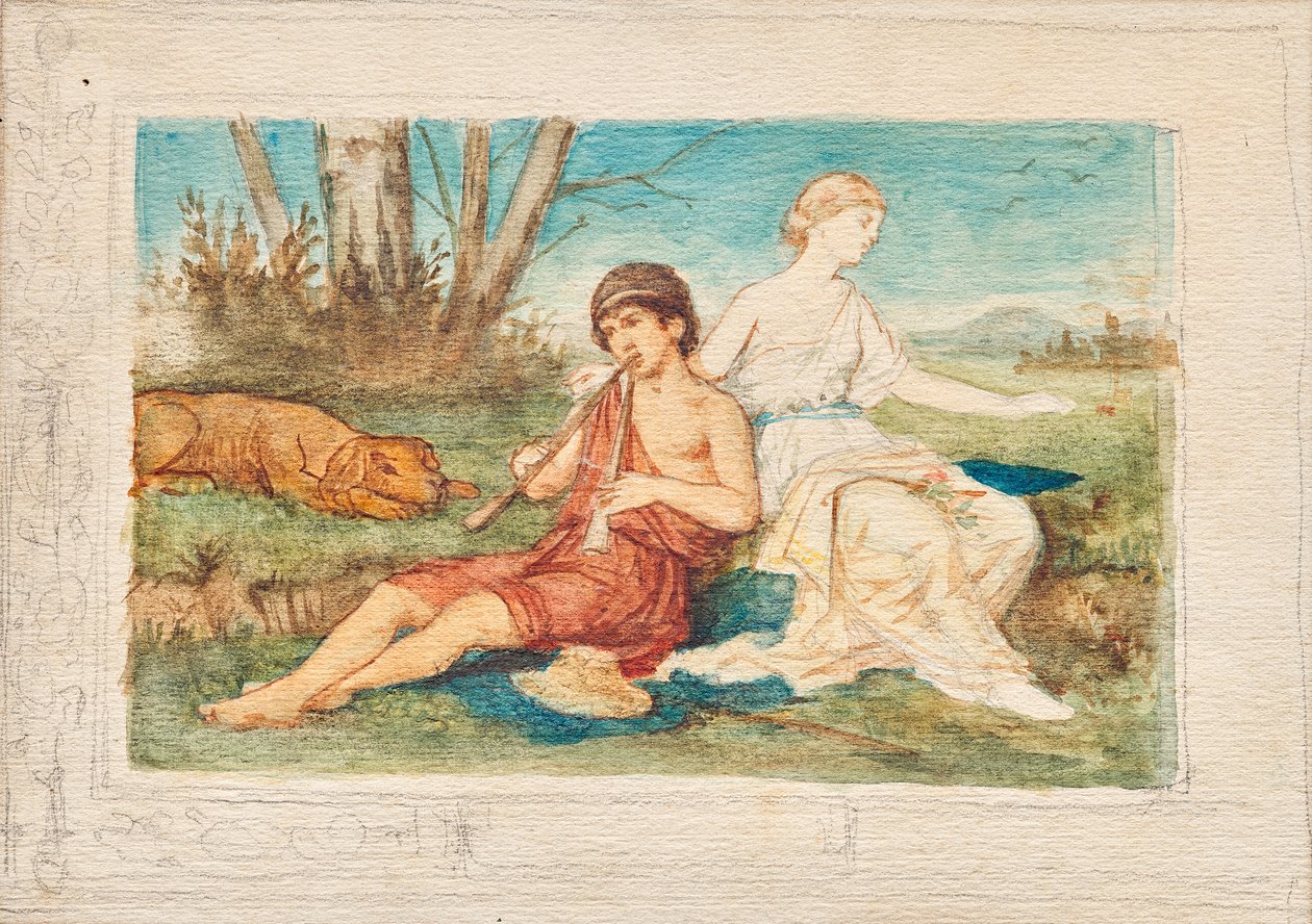 Çift flüt ve ilham perisi olan çocuk by Franz von Matsch