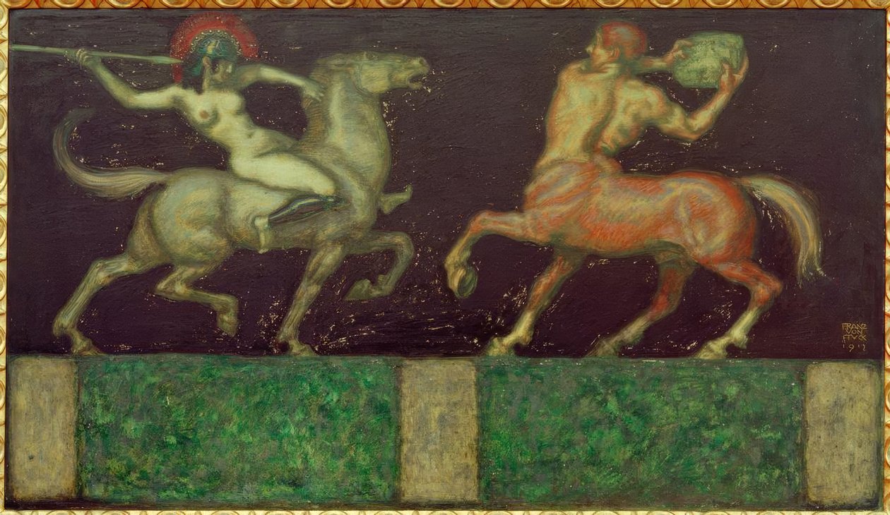 Amazon ve Centaur by Franz von Stuck