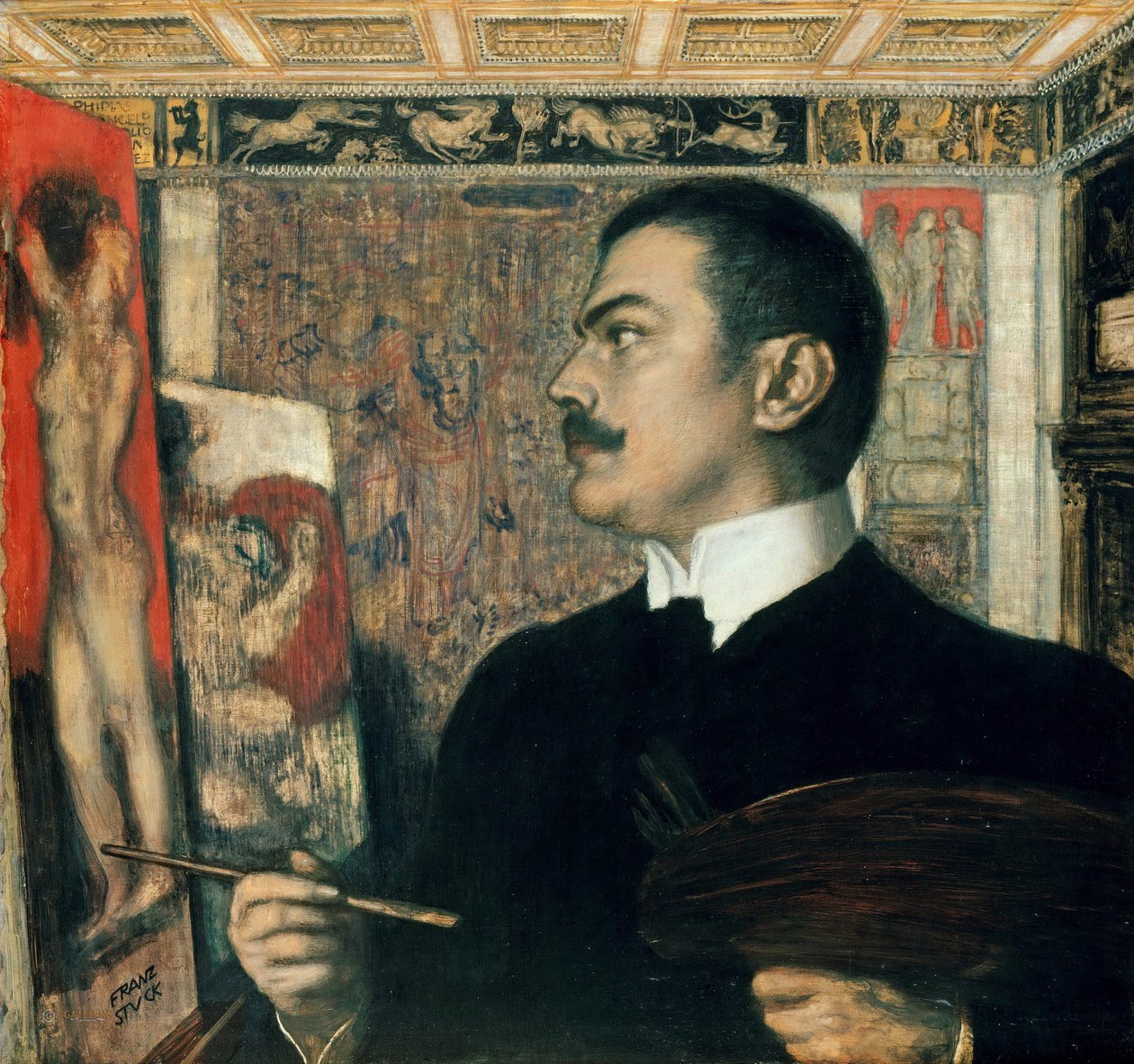 "" Stüdyoda otoportre "" (Stüdyoda Otoportre) Resim Franz von Ritter Stuck (1863-1928) 1905 Staatliche Museen, Berlin by Franz von Stuck