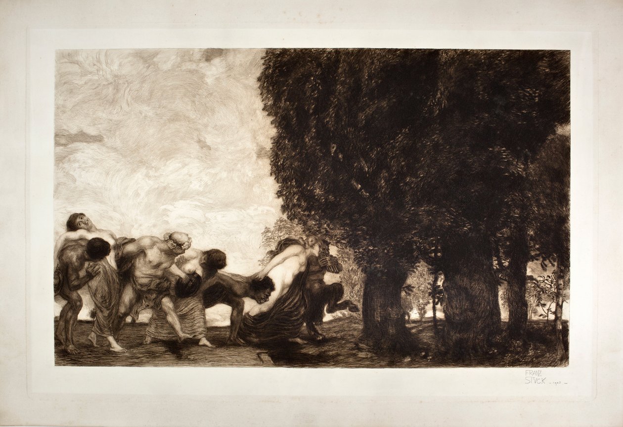 BBacchantes, satirler ve periler (gravür, 20. yüzyıl) by Franz von Stuck