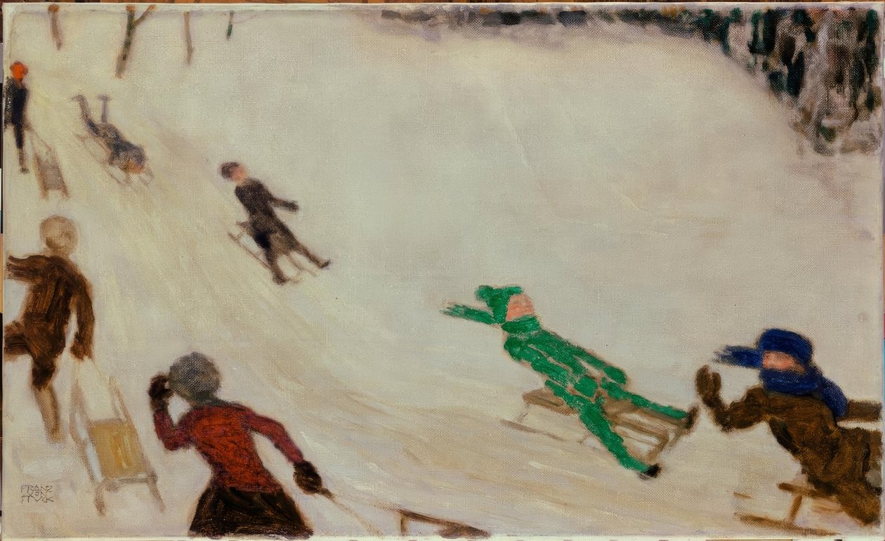 F.v. Sıkışmış, kızak yapan çocuklar by Franz von Stuck