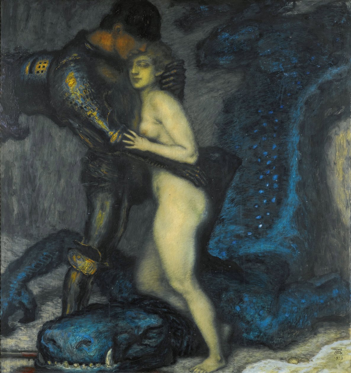 ""Le tueur de dragons"" (Ejderha Katili) Resim Franz Ritter von Stuck (1863-1928) 1913 Özel koleksiyon by Franz von Stuck