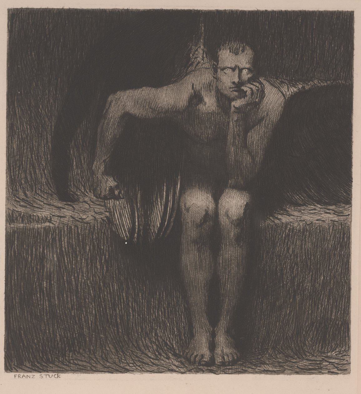 Lucifer, c.1890 (gravür) by Franz von Stuck