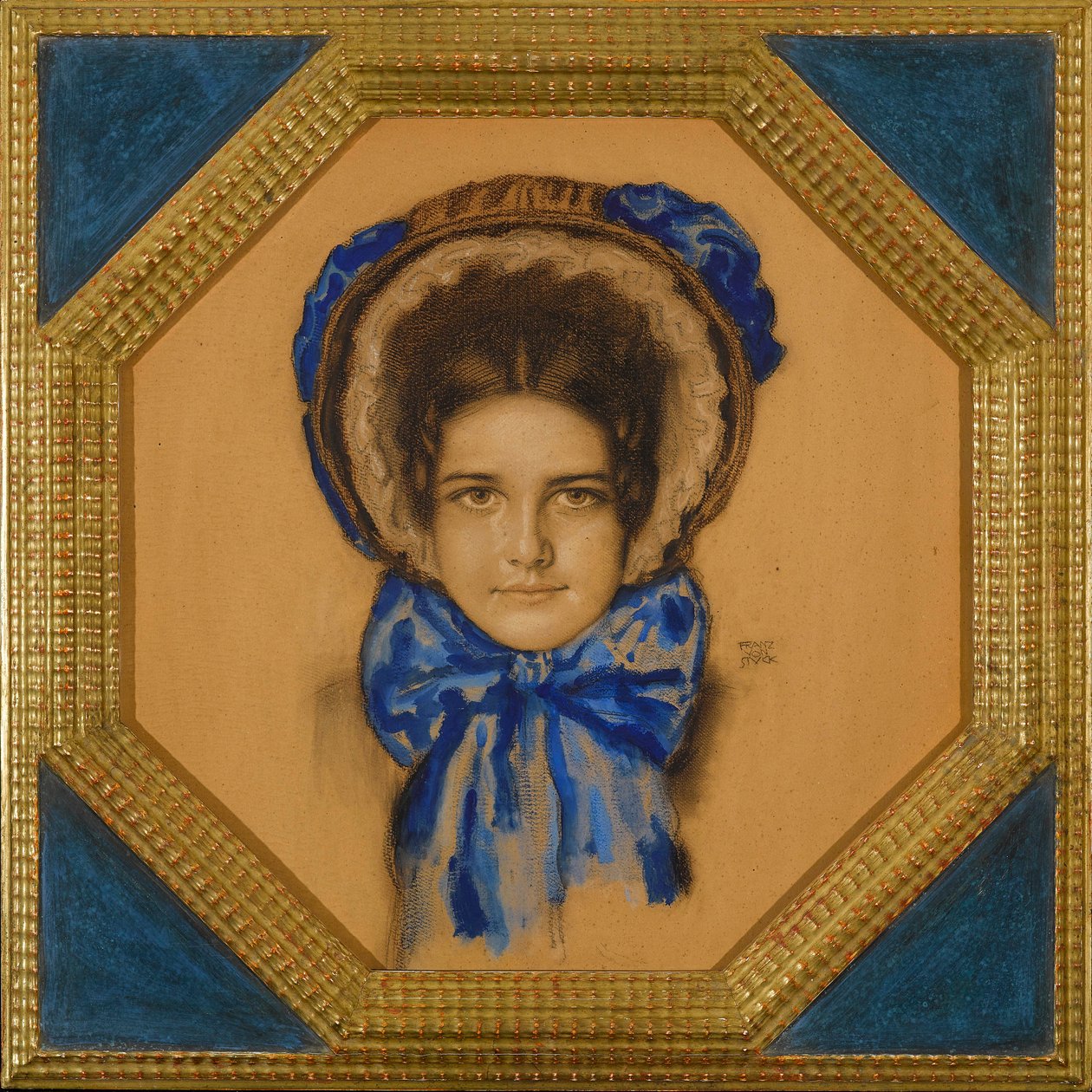 Marie avec un chapeau (tip capot) - Poke kaputlu kızı Mary - Franz-Ritter (Franz Ritter) von Stuck (1863-1928). Karton üzerine guaj, pastel ve kömür Ebat : 55x49,3 cm Özel Koleksiyon by Franz von Stuck
