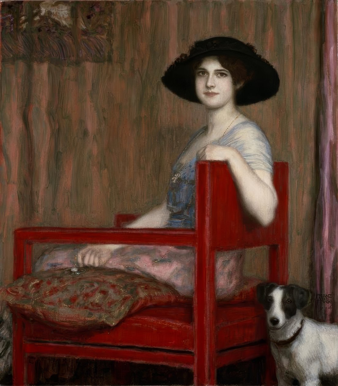 Mary von Stuck kırmızı bir koltukta by Franz von Stuck