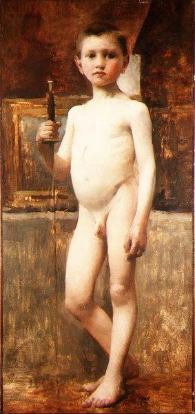 Kılıçlı Çıplak Çocuk (tuval üzerine yağlı boya) by Franz von Stuck