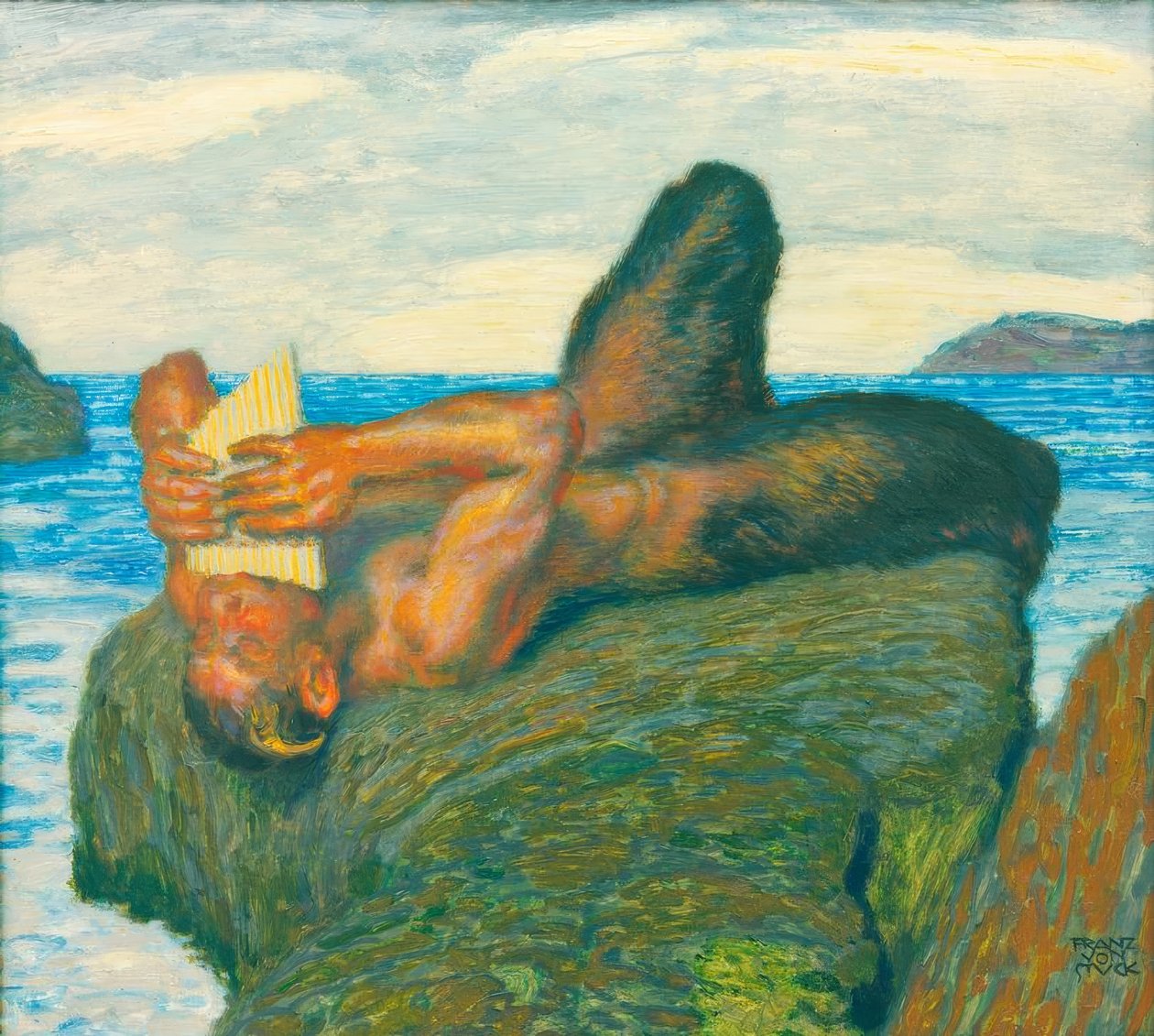 Syrinxblasender Faun am Meer by Franz von Stuck