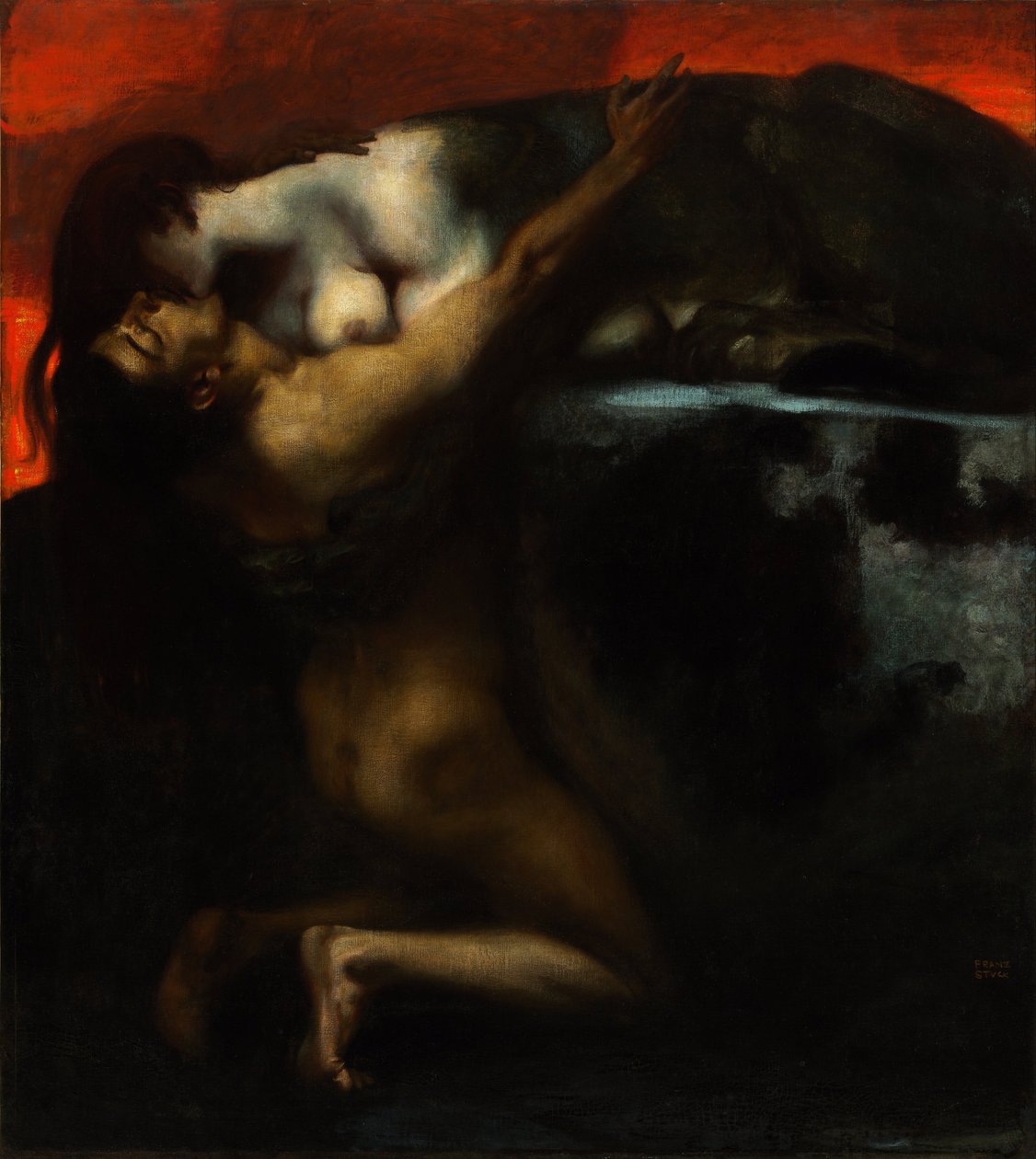 Sfenksin Öpücüğü - Peinture de Franz Ritter von Stuck (1863-1928) - 1895 - Tuval üzerine yağlı boya - 160x144,8 - Szepmuveszeti Muzeum, Budapeşte by Franz von Stuck