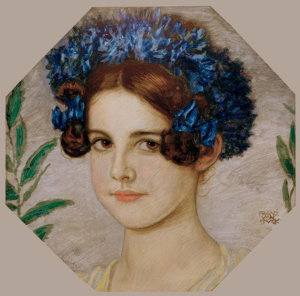 Saçında peygamber çiçeği olan sanatçının kızı by Franz von Stuck