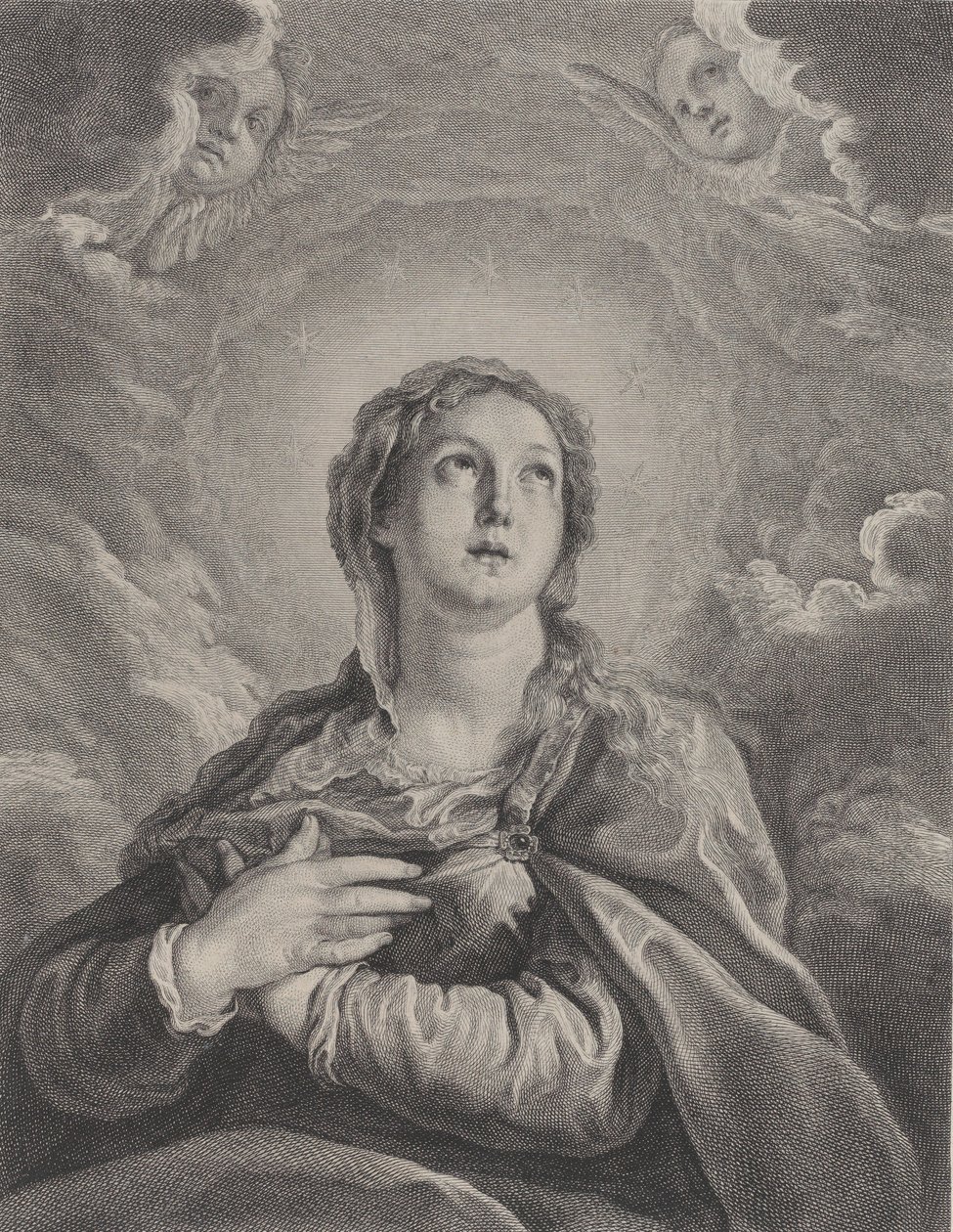 Bakire, ellerini göğsünde kavuşturmuş, yukarıya bakıyor, 1729-40. by Frédéric Horthemels