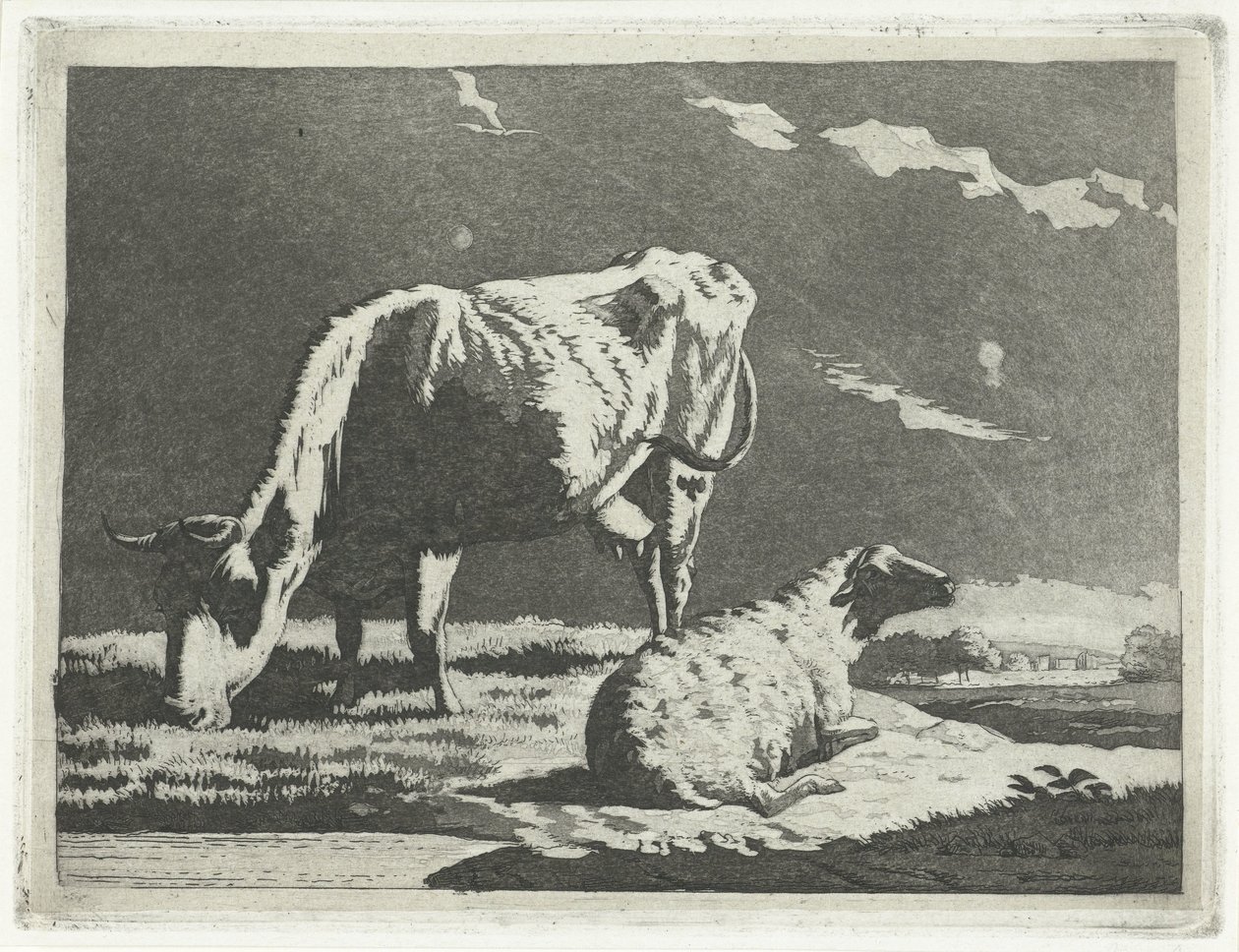 İnek ve koyun ile manzara by Frédéric Théodore Faber