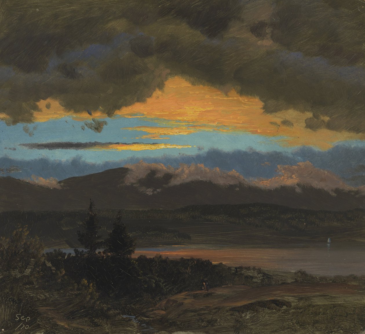 Hudson Vadisi boyunca gün batımı, New York by Frederic Edwin Church