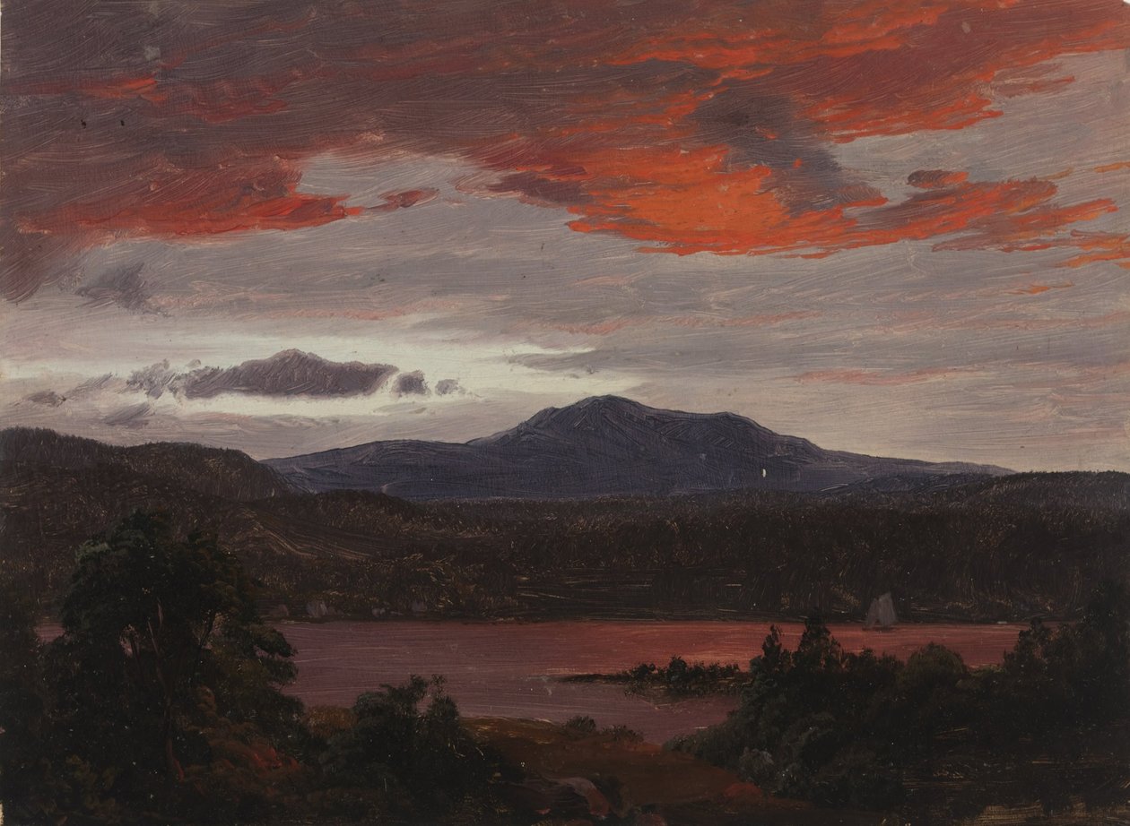 Pomola Peak ve Baxter Peak, Maine ile Turner Pond. by Frederic Edwin Church