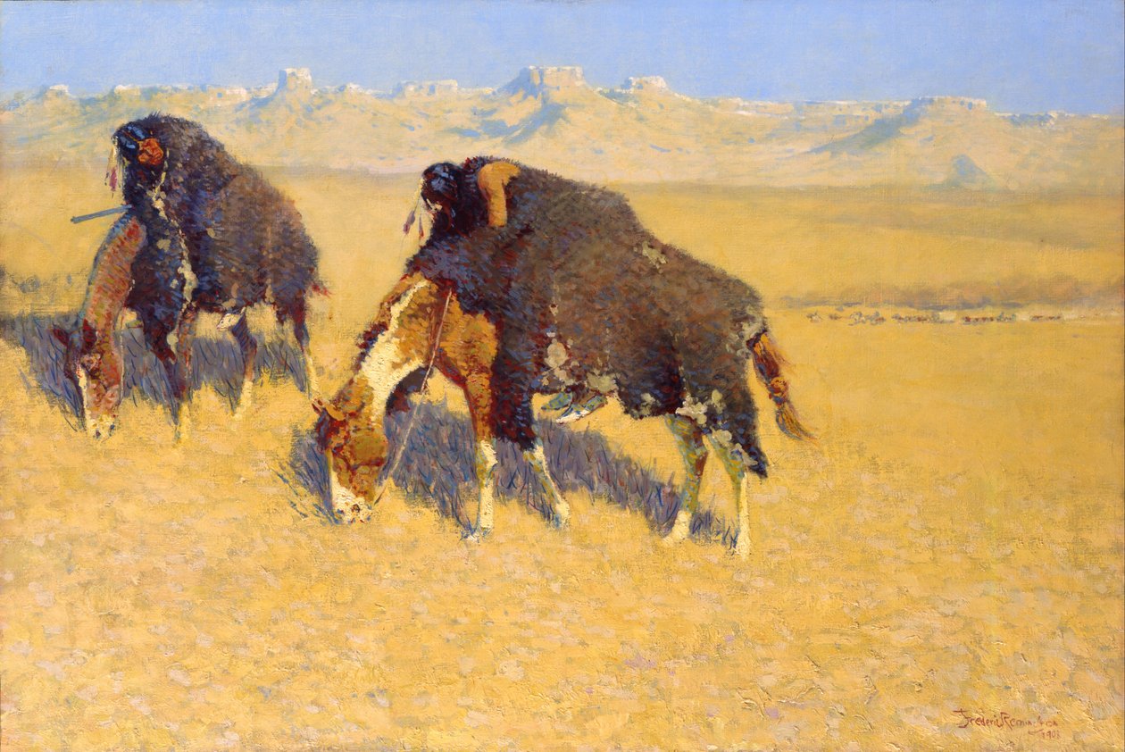 Bufaloyu Simüle Eden Kızılderililer by Frederic Remington