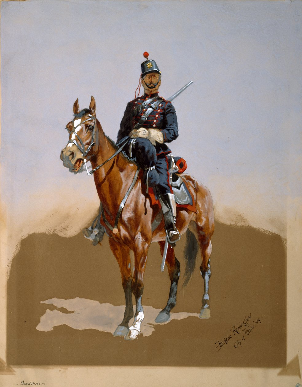 Jandarma, 1889 (kağıt üzerine wc, mürekkep ve guaj boya) by Frederic Remington