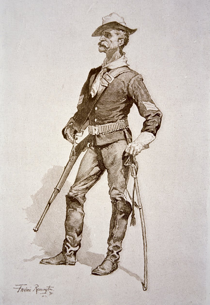ABD Süvari Bir Çavuş, 1890 bir çizimden sonra (gravür) by Frederic (after) Remington
