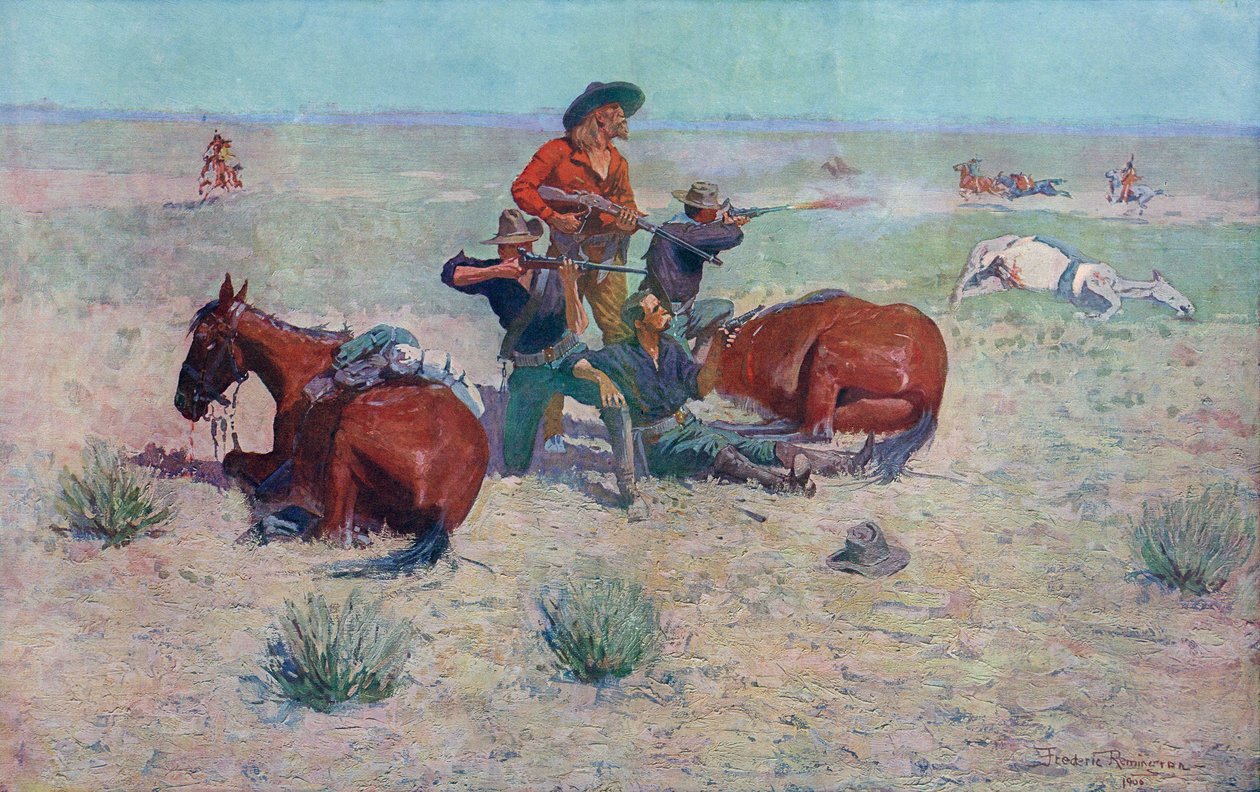 Kızılderililer kovboylara saldırıyor. Frederic Remington. by Frederic (after) Remington