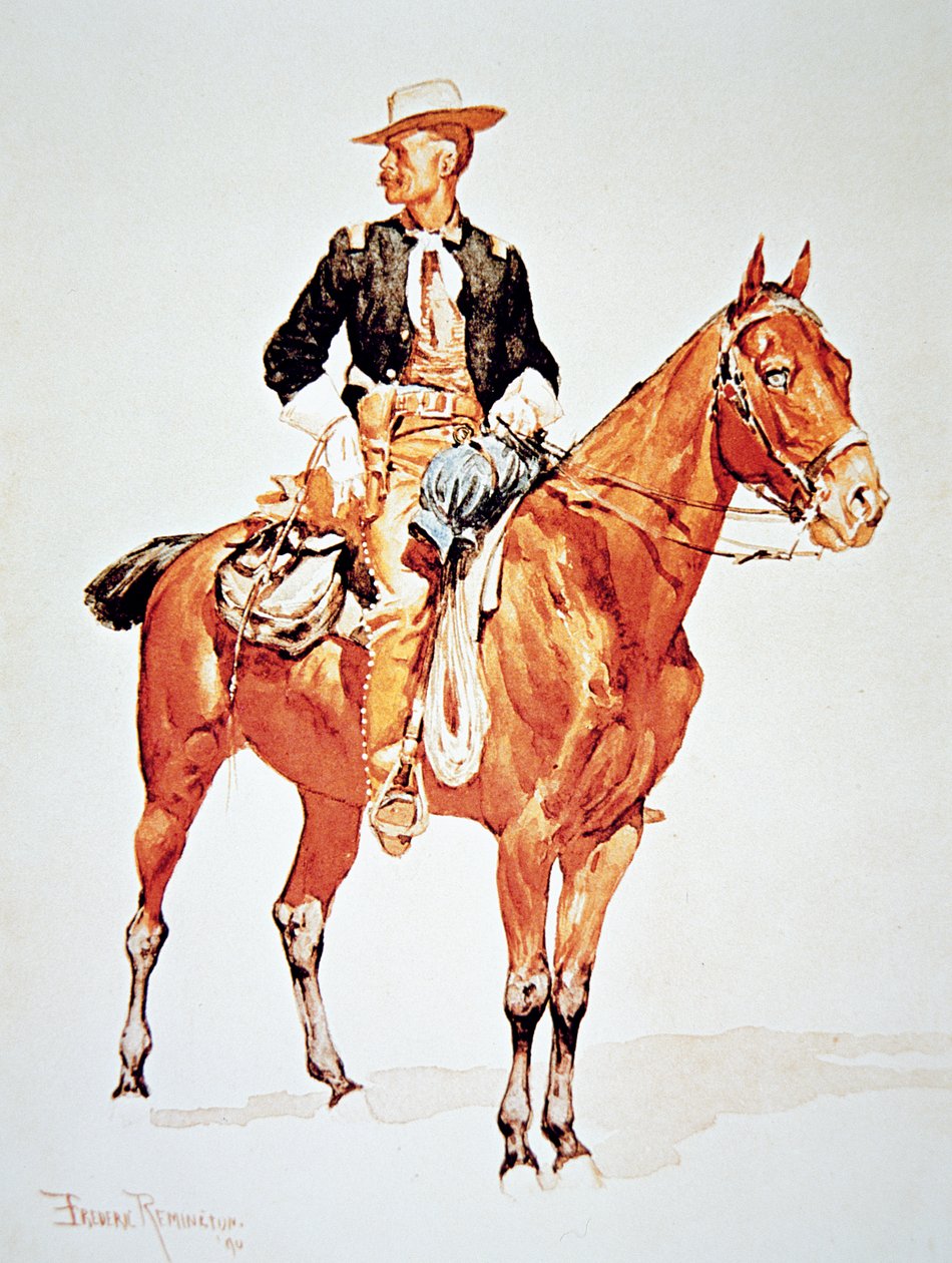 Teğmen SC Robertson, Crow Scouts Şefi, 1890 suluboyasından (renkli lito) by Frederic (after) Remington