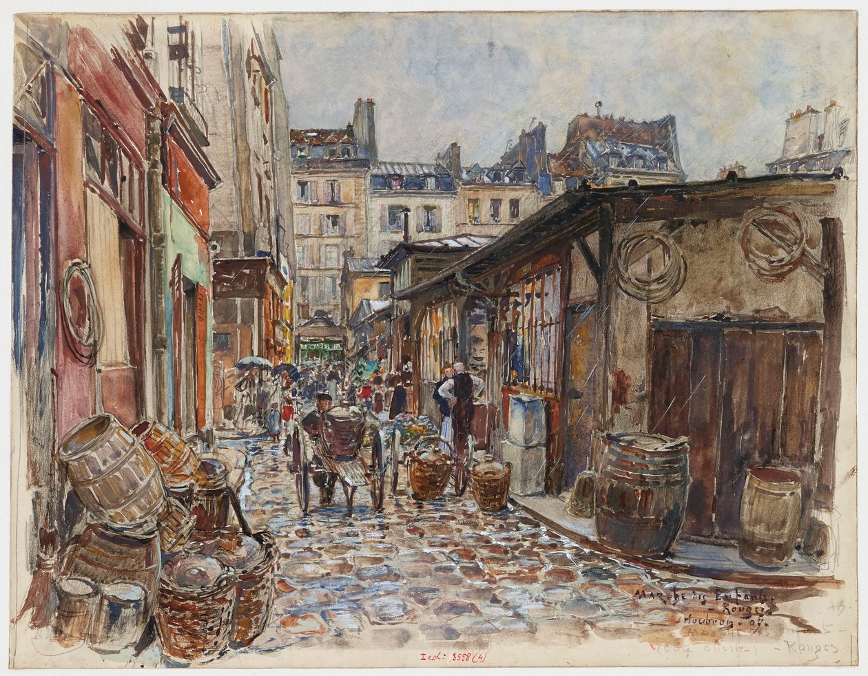 Marché des Enfants Rouges, batı yakası, yağmurda by Frederic Anatole Houbron