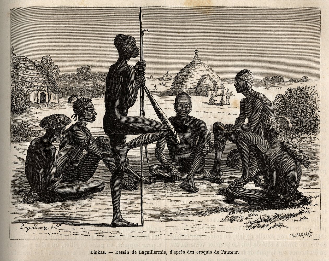 Koudj (Senegal) köyünden, vücudu böcek ve parazitlerden korumak için küllerle kaplı Dinkas, aynı zamanda kozmetik ve sosyal bir özelliktir. by Frederic Auguste Laguillermie