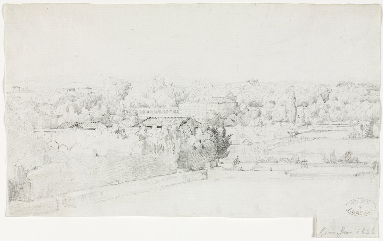 Villa Medici'den Villa Borghese ve Orangerie'nin görünümü by Frederic Bourgeois de Mercey
