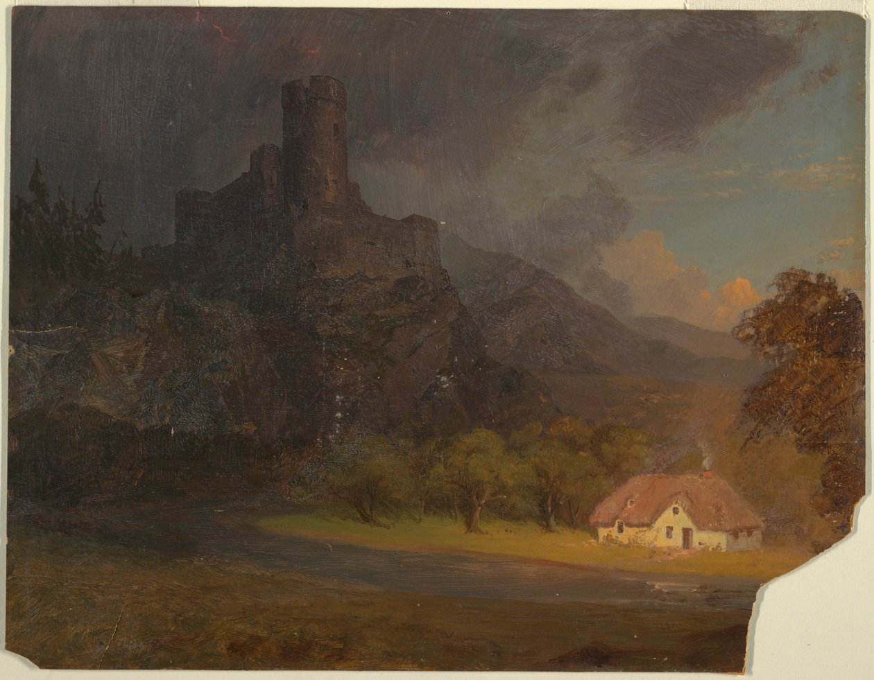 Çizim, İngiliz Kalesi ve Kulübesi, yaklaşık 1844 by Frederic Edwin Church