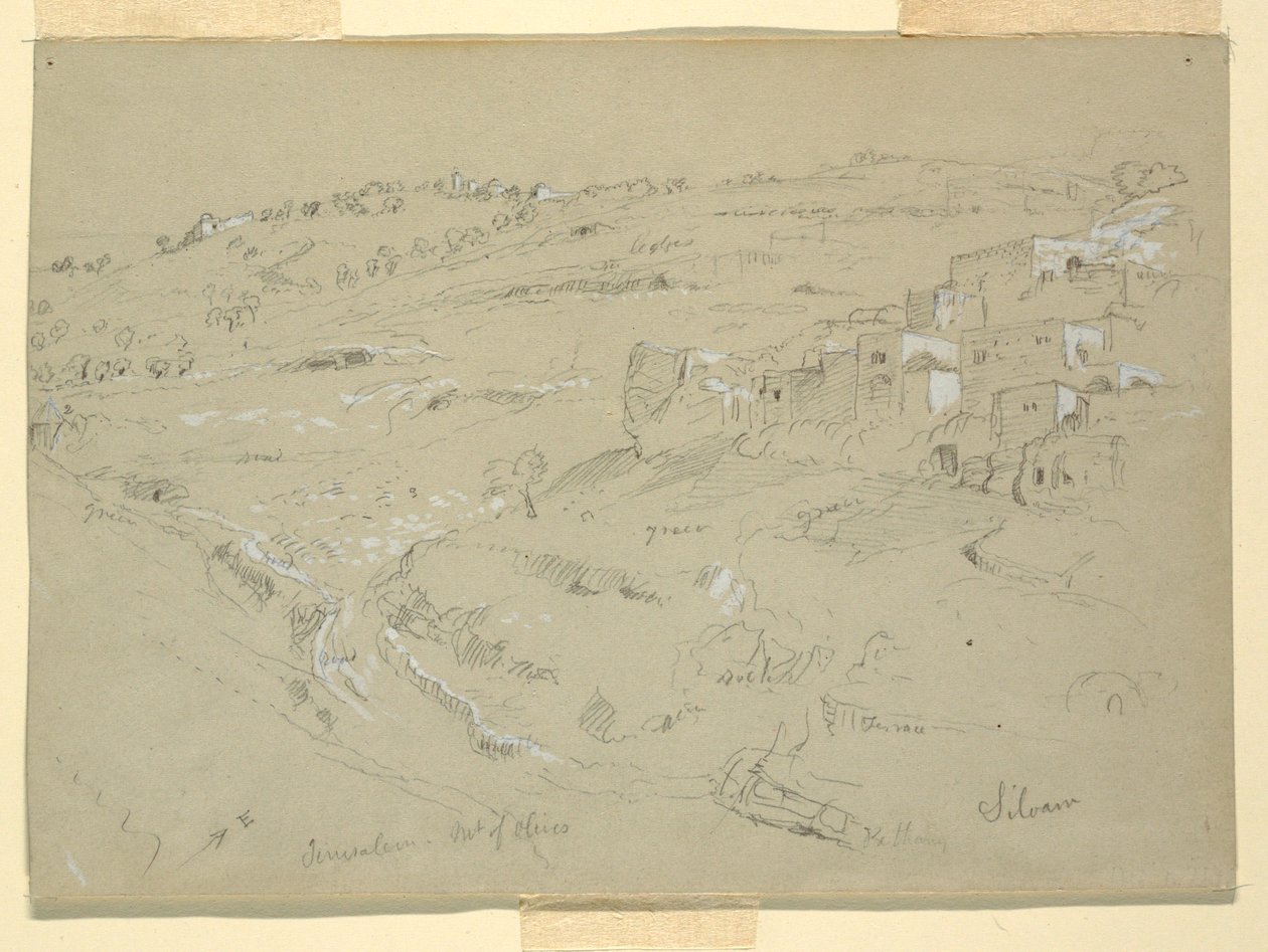 Çizim, Zeytin Dağı, Beytanya, Siloam ve Kudüs, Filistin [Beytanya ve Silvan, Doğu Kudüs ve Kudüs, İsrail], 7 ve 10 Şubat 1868 by Frederic Edwin Church