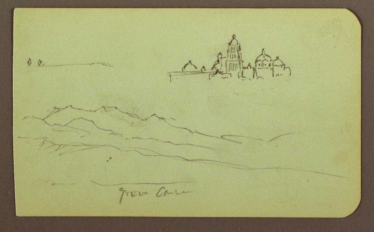 Çizim, Dağlar, Kilise; Verso: Figürler, Kilise, 1883 by Frederic Edwin Church