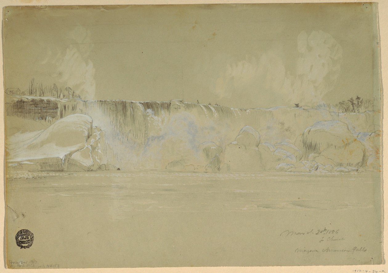 Çizim, Niagara Şelalesi Karlar İçinde, Kuzeybatıdan, 20 Mart 1856 by Frederic Edwin Church