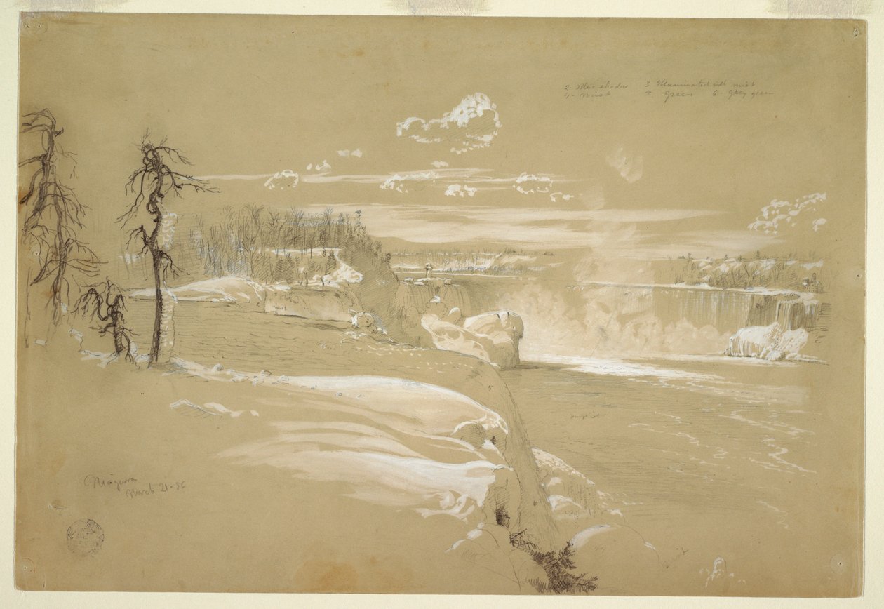 Çizim, Kışın Niagara Şelalesi, 21 Mart 1856 by Frederic Edwin Church
