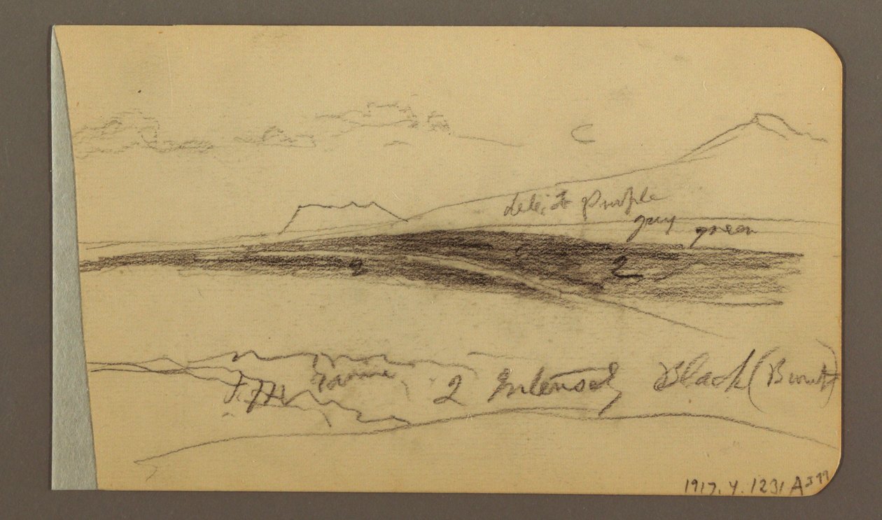 Çizim, Ova, tepe, kasaba; Verso: Sıradağlar, 1889 by Frederic Edwin Church